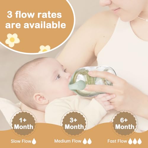 4 Pack Bottle Nipples Compatible with Natural Bottle, Replacement Soft Silicone Nipples, Breast-Like with Anti-Colic Valve (M, Medium Flow)