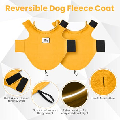 DENTRUN Reversible Dog Winter Coat, Windproof Polar Fleece Reflective Vest - color: Yellow, size: Small