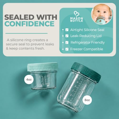 Mason Bottle Glass Breastmilk Storage Jar Set with Lids, 8-Pack, 4oz & 8oz | Baby Glass Jar Set with Airtight Leakproof Lids, Freezable Breast Milk Storage Jars, Baby Food Storage Containers, Deep Ocean - size: Mixed Jar Set (8 pack)