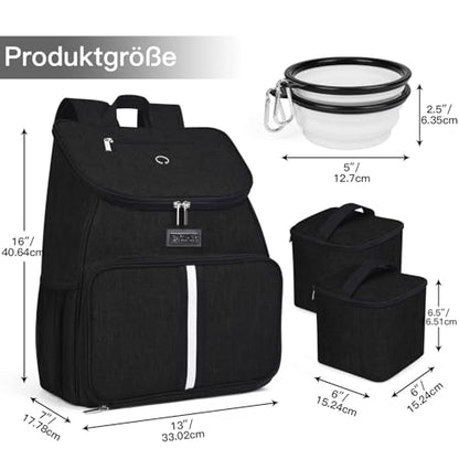 BAGLHER丨Dog Travel Bag, Airline Approved Pet Supplies Backpack, Dog Travel Backpack Accessories Set with 2 Silicone Collapsible Bowls and 2 Food Baskets. Black - color: Black-A