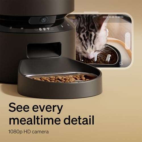 PETLIBRO Automatic Dog Feeder with Camera, Auto Cat Food Dispenser Slow Feeders Dogs Bowl, 1080P HD Video with Night Vision, 5G WiFi with 2-Way Audio, Stainless Steel Slow Food Tray for Small Dogs - color: Black, size: 5L-with Camera & Slow Feed Bowl
