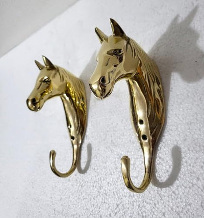 Brass Horse Head Wall Hooks – Set of 2 Sculptural Coat Hooks for Home, Office & Restaurant Decor