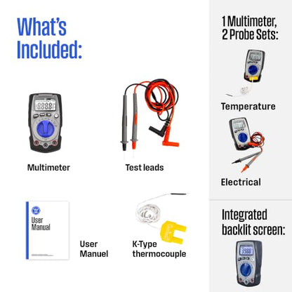 Westinghouse 600V True RMS Auto-Ranging Digital Multimeter, AC/DC Voltmeter & 10A Current, Continuity, Frequency, Temperature, Diode, Ohm, Resistance, Capacitor Tester - style: 600V