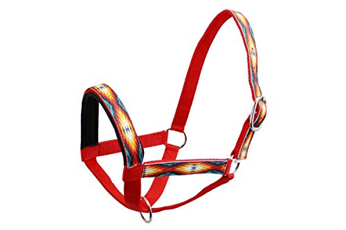 Double Layer Heavy Duty Padded Overlay Printed Nylon Cow Halter - 6 Month Warranty - color: Red Aztec and Red, size: Large (Cow)