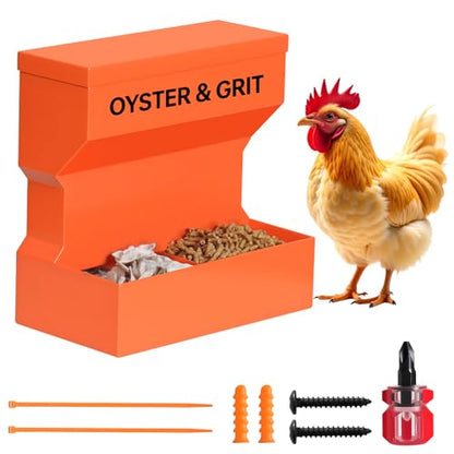 CHUANGFENG Chicken Feeder – Wall Mounted Metal Oyster Shell & Grit Feeder for Chickens, Heavy Duty Coop Feeder with Rust-Resistant Steel, Ideal for Backyard Poultry & Small Farms
