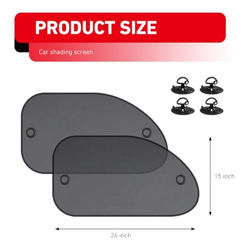 2 PCS Car Side Window Shades, Mesh Sun Blocking & Heat Insulation Shade, Breathable Dustproof Visor with Suction Cups, Memory Frame Foldable Cover for Most Cars (Black)