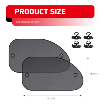 2 PCS Car Side Window Shades, Mesh Sun Blocking & Heat Insulation Shade, Breathable Dustproof Visor with Suction Cups, Memory Frame Foldable Cover for Most Cars (Black)