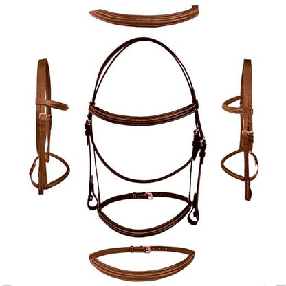 Majestic Ally Padded Raised English Bridle, Premium Leather, Matching Laced Reins - color: Chestnut, size: Draft