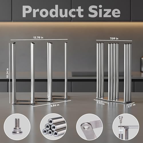 Water Bottle Drying Rack, Cup Drying Rack for Counter, Stainless Steel Tumbler Dryer Stand, Space-Saving Mug & Glass Drying Rack, Heavy-Duty Holder for Cups & Water Bottles (Silver – 10 Pegs) - color: Sliver – 10 Pegs