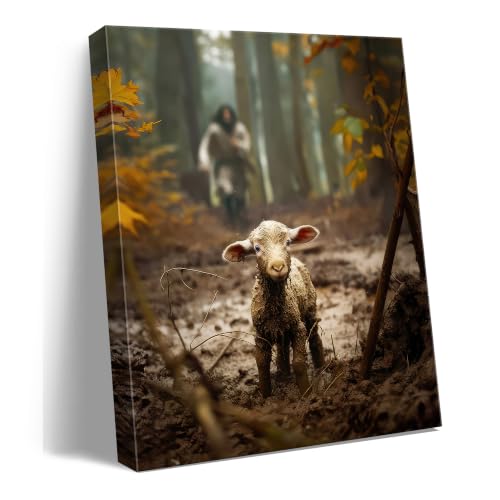Religious wall decor for prayer room Christian wall art for Christmas decorations indoor Jesus and Lamb canvas wall prints Jesus Running After Lost Lamb Picture for home decor Baptism gifts for boys-girl serenity prayer wall art Christian gifts for Women,