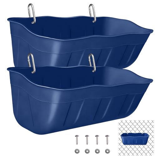 Chicken Feeder Waterer,Hanging Goat Feeders,Feed Trough 3.5 Quart 2 Pack,Hanging Fence Feed Trough for Poultry Livestock,Blue - color: Blue, size: 3.5 Quart (2 Pack)