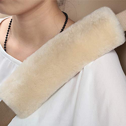 OGLAND 2 Pack Sheepskin Car Seat Belt Cover Pads | Wool Seatbelt Cushions - color: Pearl, size: Shearling Wool