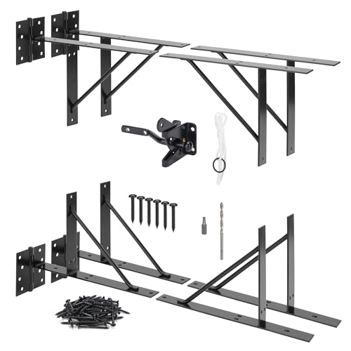 2 Set Anti Sag Corner Brace Bracket, Heavy Duty Frame Kit with Self-Locking Latch, Black Hardware for Wooden Fence, Shed Doors, Driveway Gates, Corral Gates, Wood Windows