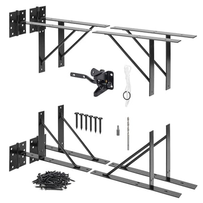 2 Set Anti Sag Corner Brace Bracket, Heavy Duty Frame Kit with Self-Locking Latch, Black Hardware for Wooden Fence, Shed Doors, Driveway Gates, Corral Gates, Wood Windows