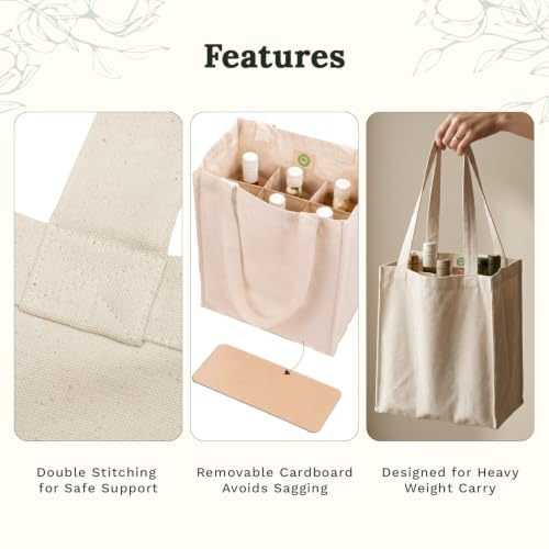 Six Bottle Canvas Wine Tote Bag - Premium Material, Extremely Sturdy, Washable & Reusable Wine Carrier Bag - Double Stitched Reusable Wine Bags - Sturdy 6 Bottle Wine Carrier (1 Bag)