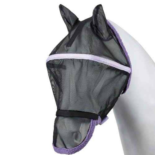 Horze Wire-Framed Soft Mesh Fleece-Lined Fly Mask with UV Protection - Lavender Frost - M - color: Lavender Frost, size: M