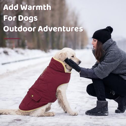 Queenmore Waterproof Small Dog Winter Coat Plush Lining Warm Puffer Jacket - color: Burgundy, size: Small