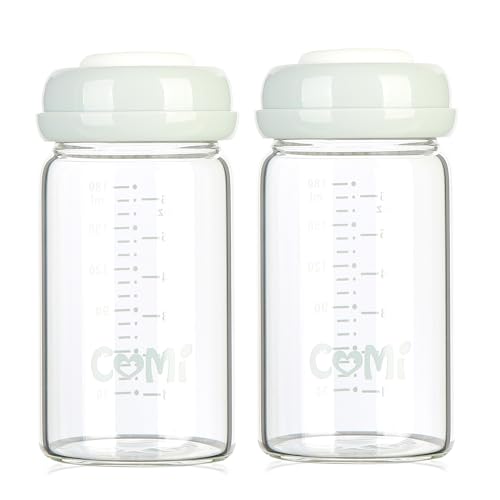 COMI Wide Neck Glass Breastmilk Collection n Storage Bottle, 6oz with Screw Ring Sealing Disk; Re-markable Sealing Disc. BPA Free, Fits Breast Pumps & Nipples (2 Pack Gray Lids) - style: 180ml 2GRAY