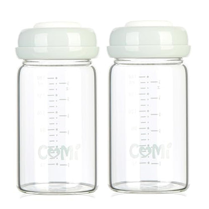 COMI Wide Neck Glass Breastmilk Collection n Storage Bottle, 6oz with Screw Ring Sealing Disk; Re-markable Sealing Disc. BPA Free, Fits Breast Pumps & Nipples (2 Pack Gray Lids) - style: 180ml 2GRAY