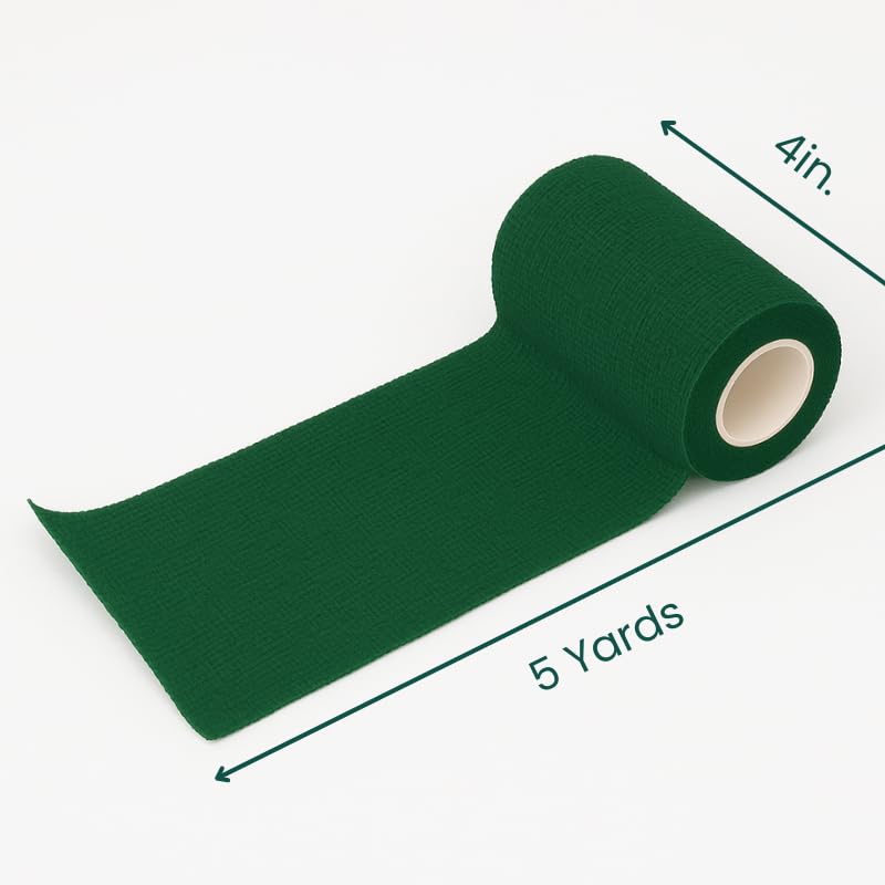 4" Cohesive Flexible Bandage Wrap – Green - Pack of 4 | Self-Adherent Vet Tape for Animal Wound Care, Wrapping, and Support – Non-Slip, Breathable, Flexible Bandage for Livestock - color: Green