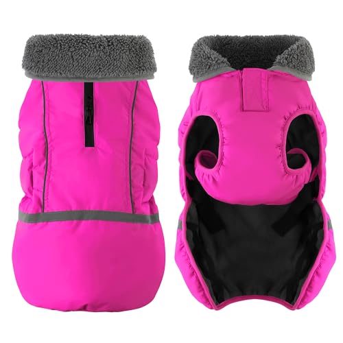 Dogcheer Warm Dog Coat, Christmas Dog Jacket Waterproof Puppy Winter Coat with Buckles, Reflective Adjustable Pet Snow Jacket Turtleneck Fleece Sweater for Small Medium Large Dogs - Pink, S - color: Pink, size: Small