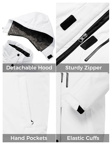 ZSHOW Girls' Ski Jacket Waterproof Fleece Raincoat Windproof Winter Coat - color: White, size: 6-7