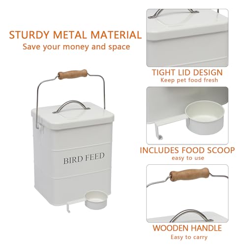 Morezi Bird Seed Storage Container Metal, 6 Lbs Airtight Bird Food Tin - color: White