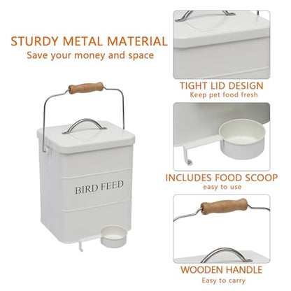 Morezi Bird Seed Storage Container Metal, 6 Lbs Airtight Bird Food Tin - color: White