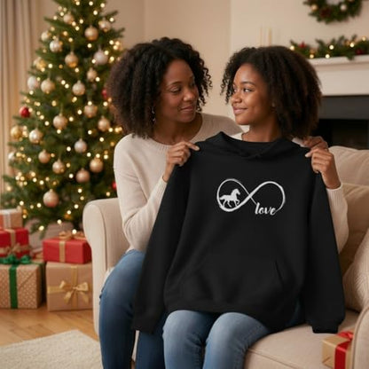 Tstars Infinity Love Horse Hoodie Women Teen Girls Equestrian Riding - color: Infinity / Black, size: Large