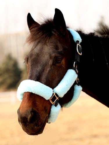 Harrison Howard Fleece Halter Covers for Horses, Set of 9, Prevent Hair Loss Pressure Marks, Padded Horse Halter Fleece Set Sky Blue - color: Sky Blue