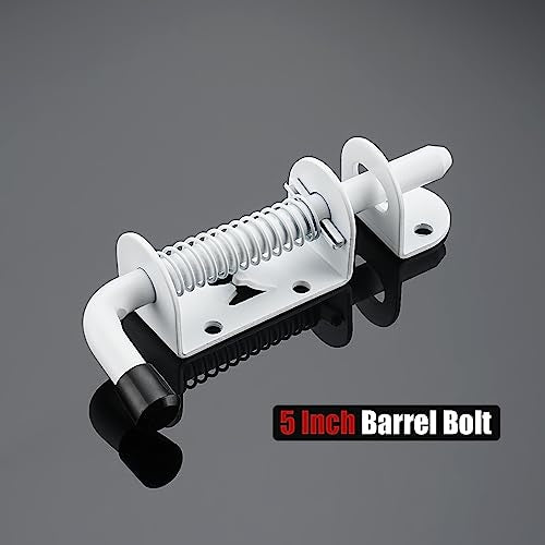 JQK Spring Loaded Latch Pin, 304 Stainless Steel Barrel Bolt Thickened 2mm Door Lock, 5 Inch Matte White Finished(2 Pack), HSB300-WH-P2 - color: White, size: 5Inch - 2Pack