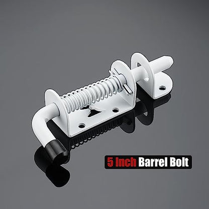 JQK Spring Loaded Latch Pin, 304 Stainless Steel Barrel Bolt Thickened 2mm Door Lock, 5 Inch Matte White Finished(2 Pack), HSB300-WH-P2 - color: White, size: 5Inch - 2Pack