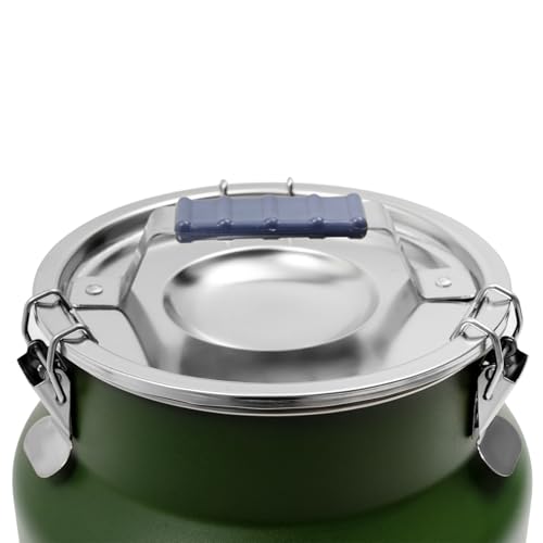DYNAMI 3.2Gal Stainless Steel Airtight Canister,Large Metal Food Storage Container,Stainless Steel Bucket Milk Can Milk Jug With Lid & Handle, for Kitchen Rice Flour Coffee Bean (Green) - color: Green