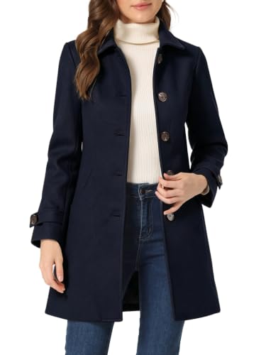 Allegra K Women's Winter Overcoat Peter Pan Collar Single Breasted Pea Coat - color: Navy Blue, size: X-Small