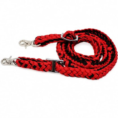 CHALLENGER Roping Knotted Horse Tack Western Barrel Reins Rein Nylon Braided 8 Ft. Black WH 60703 - color: Red/Black