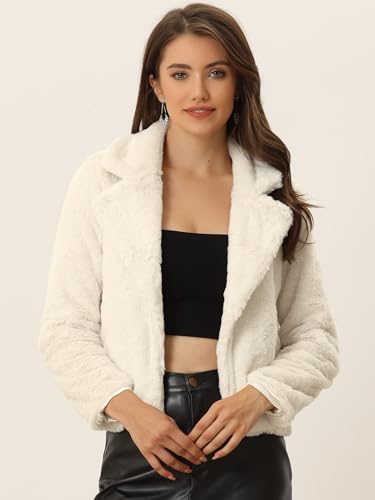 Allegra K Women's Cropped Faxu Fur Jacket Lapel 2026 Winter Fur Coat Outfit - color: Apricot, size: X-Small