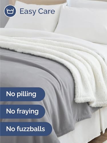 Sherpa Fleece Blanket Throw Size - Reversible Blanket - Grey, 50" x 60" - color: 03 - Grey, size: Throw (50" X 60")