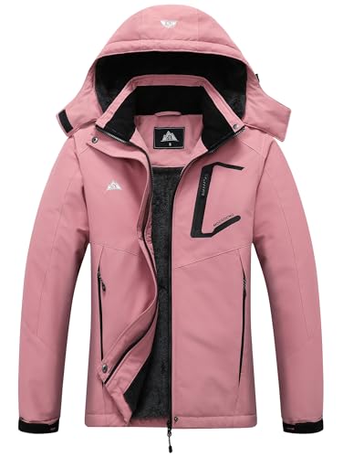 MOERDENG Women's Warm Winter Ski Coat Waterproof Snowboarding Jacket | Waterproof Windproof Winter Snowboarding Coat, Warm Insulated Jacket with Detachable Hood & Zipper Pockets for Skiing Hiking - color: Pink, size: Small