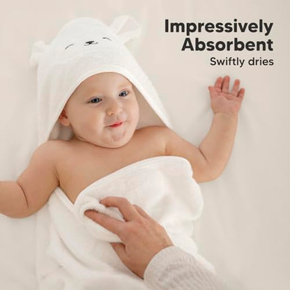 KeaBabies Baby Hair Brush and Comb Set & Baby Hooded Towel - Wooden Brush with Soft Goat Bristle, Soft and Absorbent Kids Towel with Cute Hood
