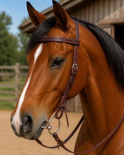 Horse Western Knotted Bosal Rawhide Hanger Headstall w/ Braided Reins 78J04 - color: Brown