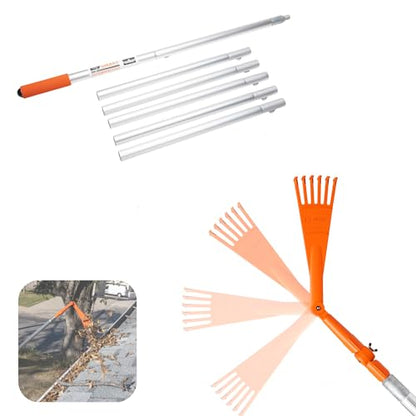 EZ Smart Mini Gutter Rake - 11.5 ft Pole - Clean Gutters Without a Ladder | Clears Stuck Leaves • Reaches Tough Spots • No Ladder Needed - size: Tool + 11.5 Foot Pole