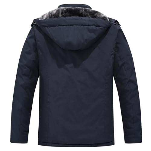 QMP Winter Jackets For Men with Hoode Ski Snow Snowboarding Waterproof Fleece Liner Coats Windproof Raincoat 6 Pockets - color: Navy, size: Medium