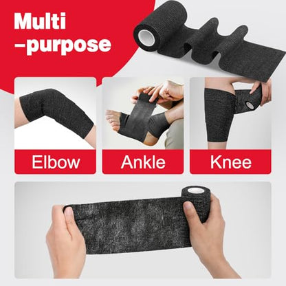 AZEN 18 Pack Self Adhesive Bandage Wrap, 4" X 5 Yards Elastic Cohesive Bandage Wrap, Black Athletic Tape, Tattoo Grip Tape Wrap, Vet Wrap, Ankle Tape - color: Black, size: 4IN - 18Pack