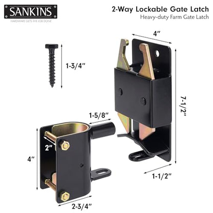 2 Way Heavy Duty Lockable Gate Latch, Black Anti-Sag Farm Gate Latch, Two-Way Livestock Gate Latch Hardware for Farms, Metal Gates, Ranches, Pet Cages, Fences, Stables, 1 pcs