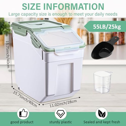 Sunnyray 4 Pcs 55 Lbs Green Rice Flour Storage Bins with Wheels - color: Green, size: 55 lbs