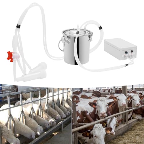 Electric Milking Machine for Cows and Goats, 3L Stainless Steel Milk Bucket, Adjustable Vacuum & Pulsation, Portable Cow Milker for Farm, Homestead, Dairy Use (3L) - size: 3L