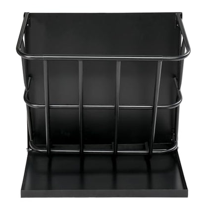Large Capacity 2-in-1 Hay Feeder with Detachable Grain Tray, Heavy Duty Steel Wall-Mounted Rack for Goat, Sheep, Horse & Rabbit Livestock, Black