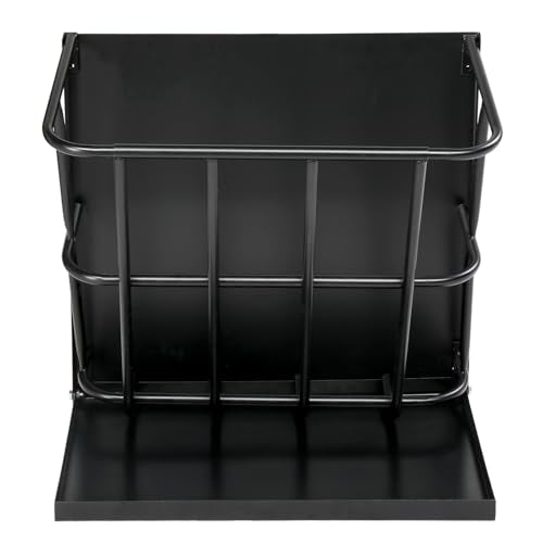 Large Capacity Hay Feeder for Goats & Horses - 2-in-1 Heavy Duty Steel Hay Rack with Detachable Grain Tray, Wall-Mounted Multiple-Sided Feeding Rack for Sheep Livestock Farm, Black