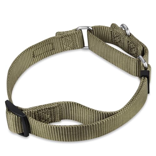 Hyhug Martingale Dog Collar Medium Green |Escape - Proof Heavy Duty Nylon Durable No Slip, Ideal for Training & Daily Walks | Heavy-duty nylon, secure fit for active dogs. Great for training walks and park outings. Durable & easy adjust - color: Military