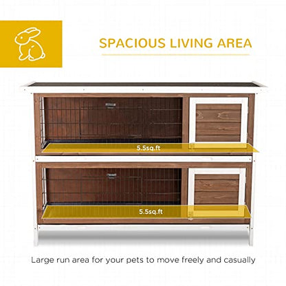 PawHut 54" 2-Story Large Rabbit Hutch Bunny Cage, Lockable Doors Brown - color: Coffee Brown